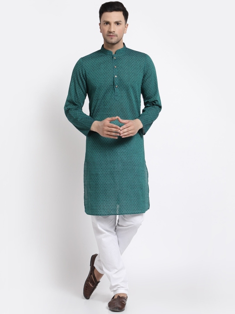 

MOHANLAL SONS Men Teal Thread Work Pathani Kurta