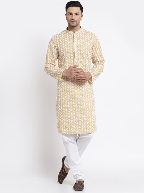 

MOHANLAL SONS Men Gold-Toned Geometric Mirror Work Kurta
