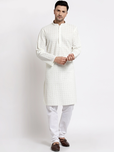 

MOHANLAL SONS Men Cream-Coloured Thread Work Kurta