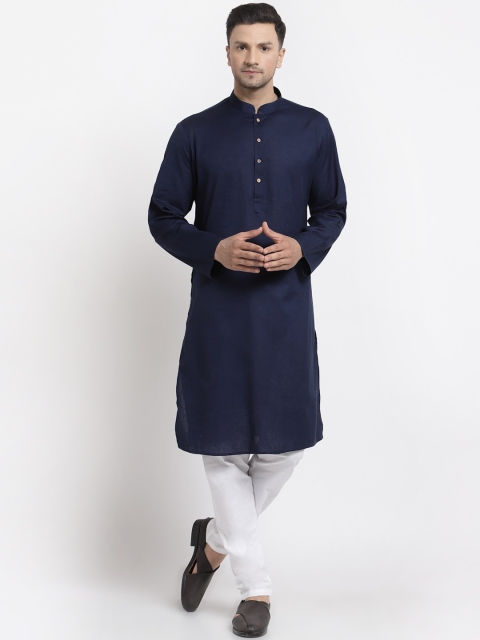 

MOHANLAL SONS Men Navy Blue Thread Work Pathani Kurta