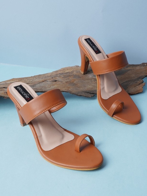 

VAYONAA Tan Colourblocked PU Block Sandals with Bows