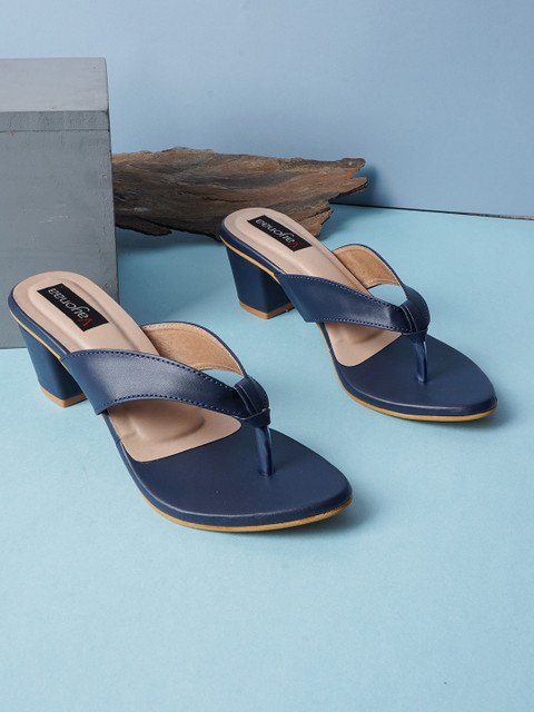 

VAYONAA Blue Embellished PU Block Sandals with Bows