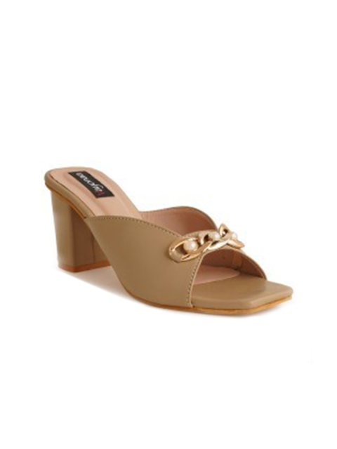 

VAYONAA Beige Embellished PU Block Pumps