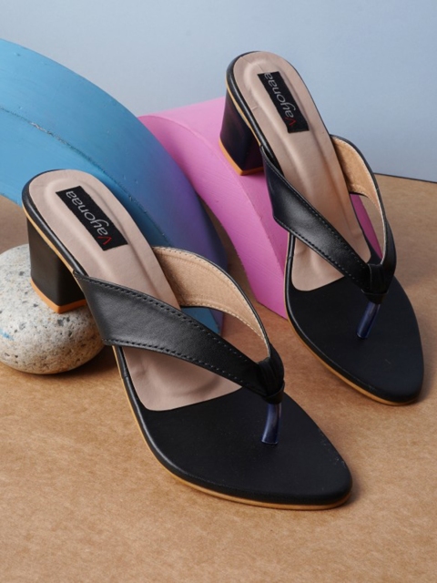 

VAYONAA Black Embellished PU Block Pumps with Bows