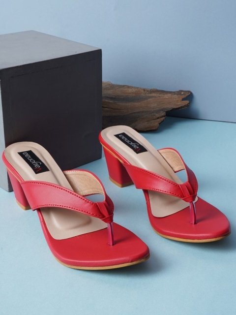 

VAYONAA Red Embellished PU Stiletto Sandals with Bows