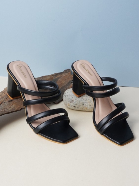 

VAYONAA Black Embellished PU Block Sandals with Bows