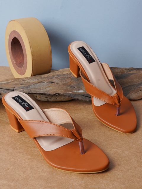

VAYONAA Tan PU Block Pumps with Bows