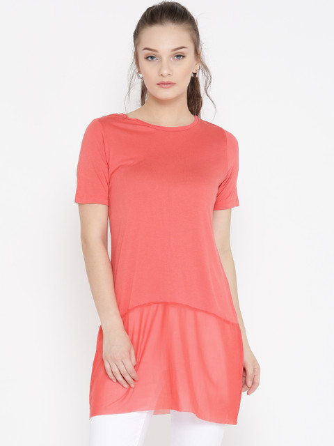 

Mast & Harbour Women Coral Pink Longline Top