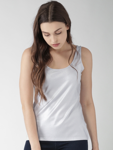 

Mast & Harbour Women Silver-Toned Shimmery Scoop Neck T-shirt
