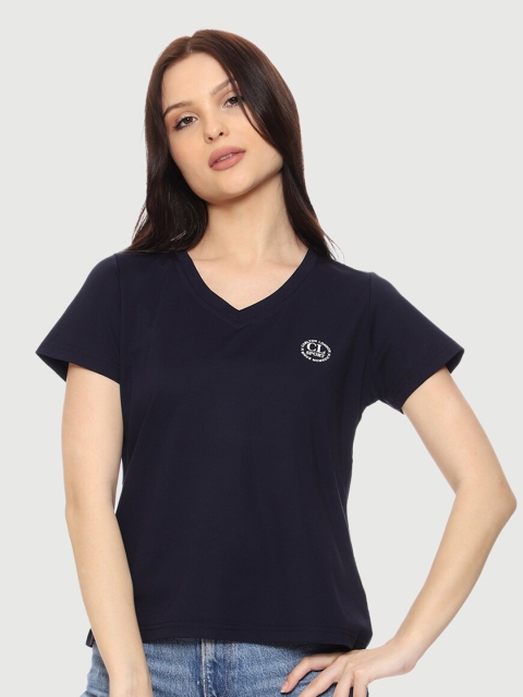 

CL SPORT Women Navy Blue V-Neck T-shirt
