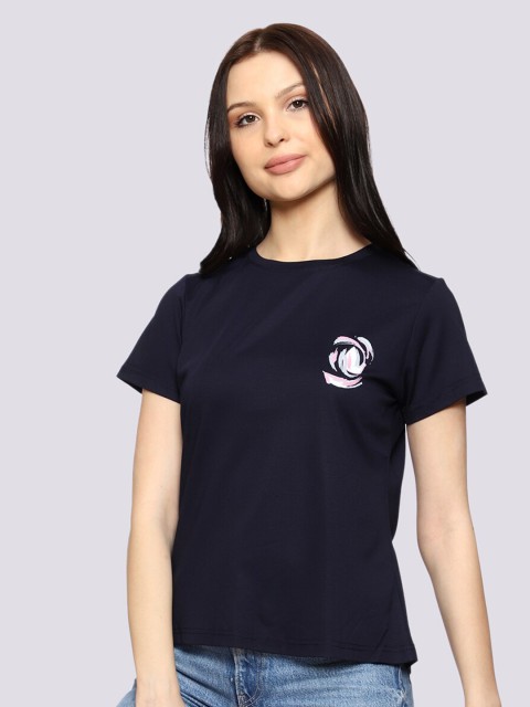 

CL SPORT Women Black High Neck Applique T-shirt
