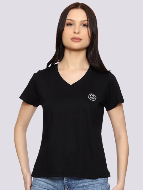 

CL SPORT Women Black V-Neck T-shirt