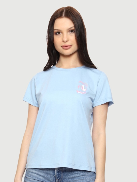

CL SPORT Women Blue V-Neck Extended Sleeves T-shirt