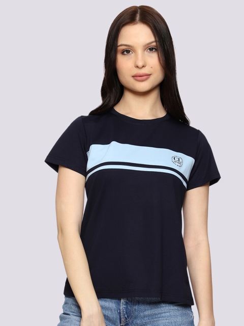 

CL SPORT Women Navy Blue Colourblocked Drop-Shoulder Sleeves T-shirt