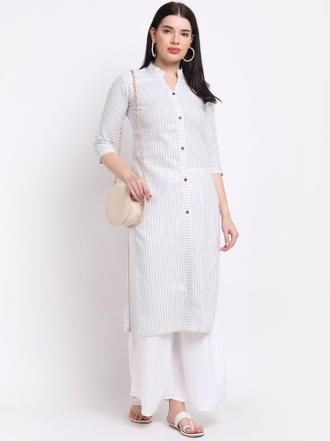 

Aarsha Women Grey Striped Thread Work Kurta