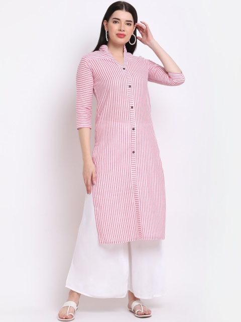 

Aarsha Women Pink Striped Flared Sleeves Thread Work Kurta