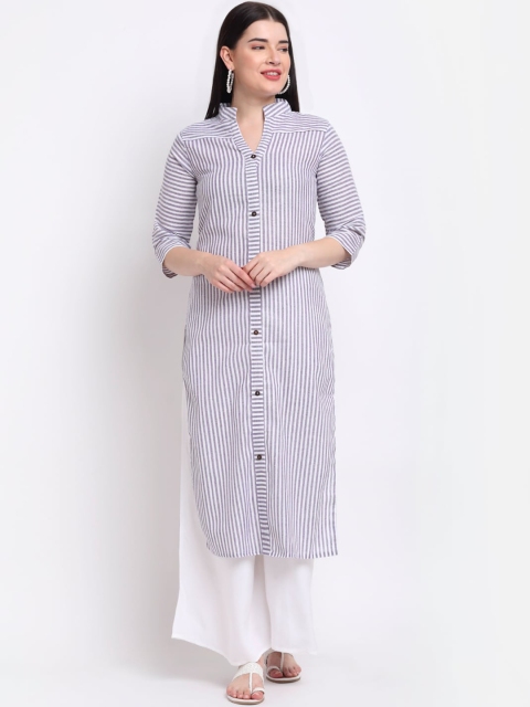 

Aarsha Women Purple Striped Thread Work Kurta