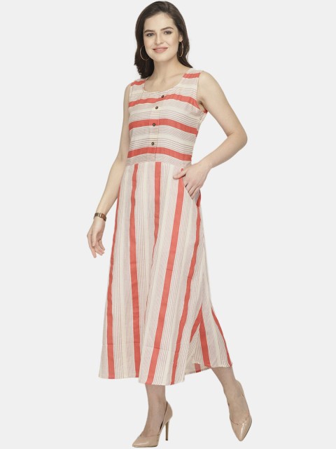

Aarsha Women Red Striped Thread Work Kurta