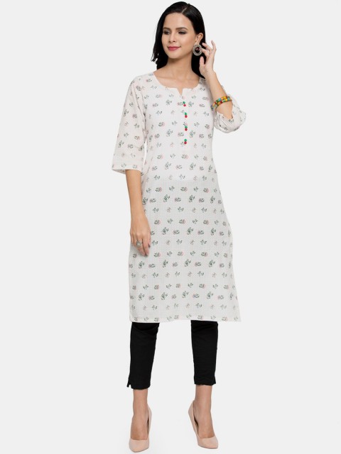

Aarsha Women White Printed Thread Work Kurta