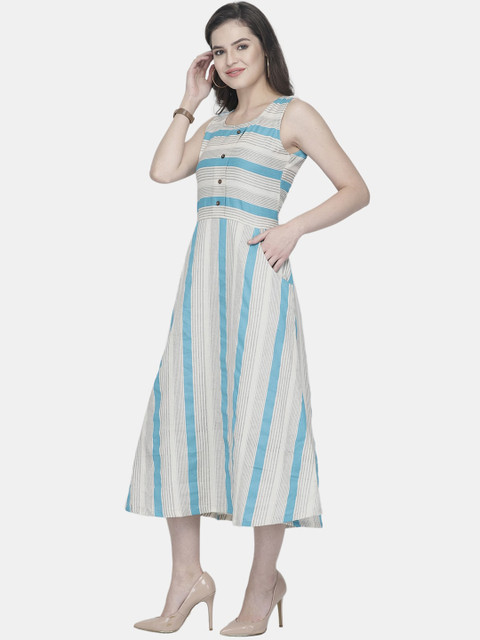 

Aarsha Women Blue Striped Thread Work Kurta