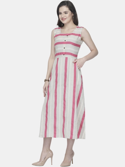

Aarsha Women Pink Striped Thread Work Kurta