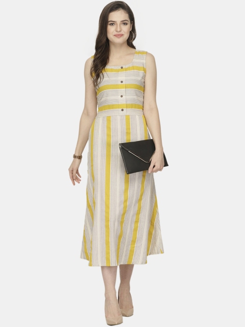 

Aarsha Women Yellow Striped Anarkali Kurta