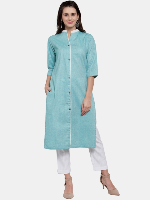 

Aarsha Women Blue Striped Thread Work Kurta