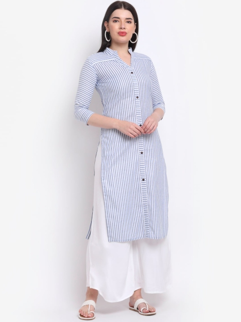 

Aarsha Women Blue Striped Thread Work Kurta