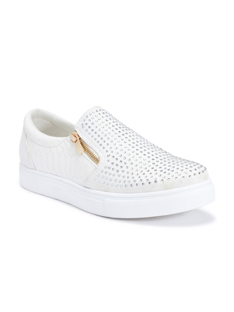 

Truffle Collection Women White Embellished Slip-On Sneakers
