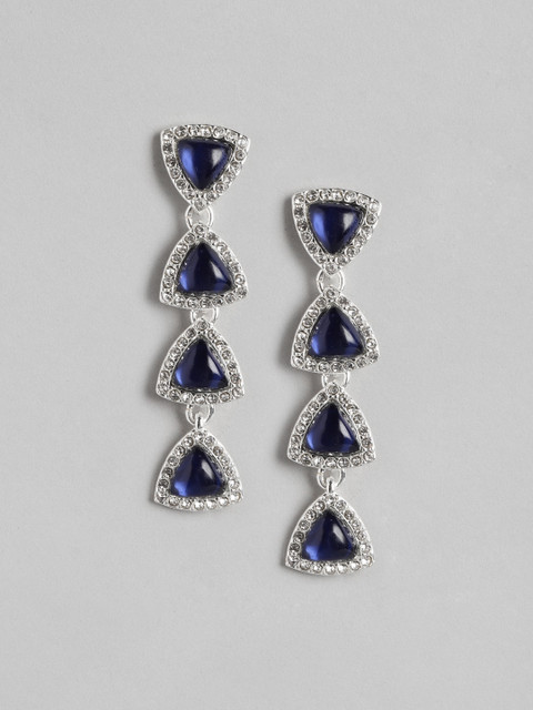 

Forever New Navy Blue & White Teardrop Shaped Drop Earrings