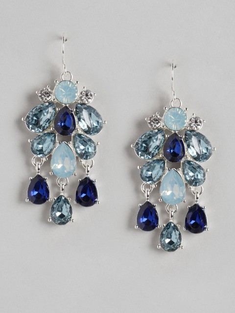 

Forever New Silver-Plated & Navy Blue Floral Drop Earrings