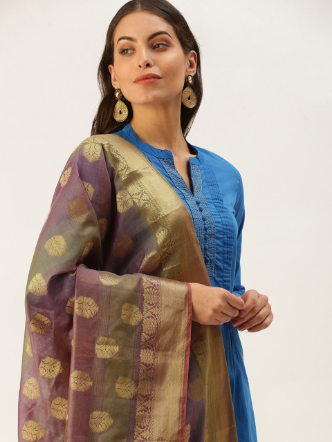 

SWAGG INDIA Lavender Ethnic Motifs Woven Design Art Silk Dupatta with Zari