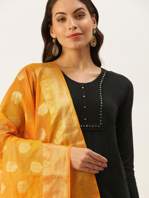 

SWAGG INDIA Yellow Ethnic Motifs Woven Design Art Silk Dupatta with Zari