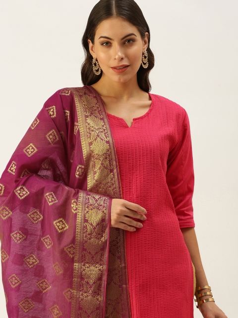 

SWAGG INDIA Fuchsia Ethnic Motifs Woven Design Art Silk Dupatta with Zari