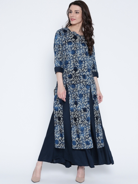 

Shree Women Navy Blue Printed Layered Kurta