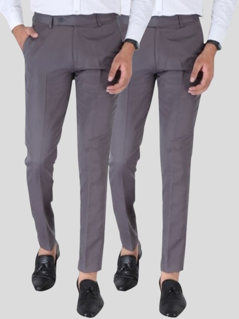 

Srey trends Men Grey Smart Slim Fit High-Rise Trousers