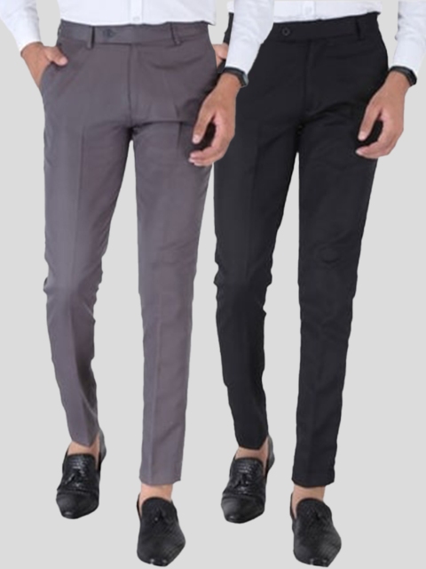 

Srey trends Men Grey Smart Slim Fit High-Rise Trousers