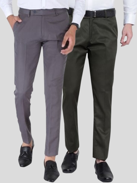 

Srey trends Men Grey Smart Slim Fit High-Rise Trousers