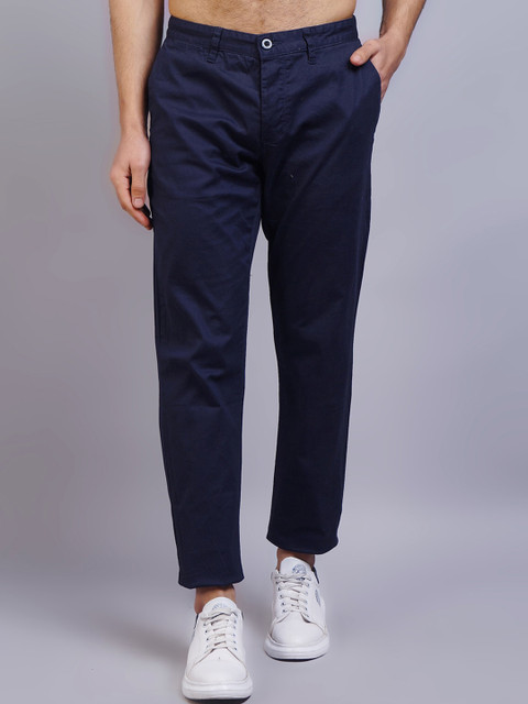 

GRACIT Men Navy Blue Smart Slim Fit Easy Wash Chinos Trousers