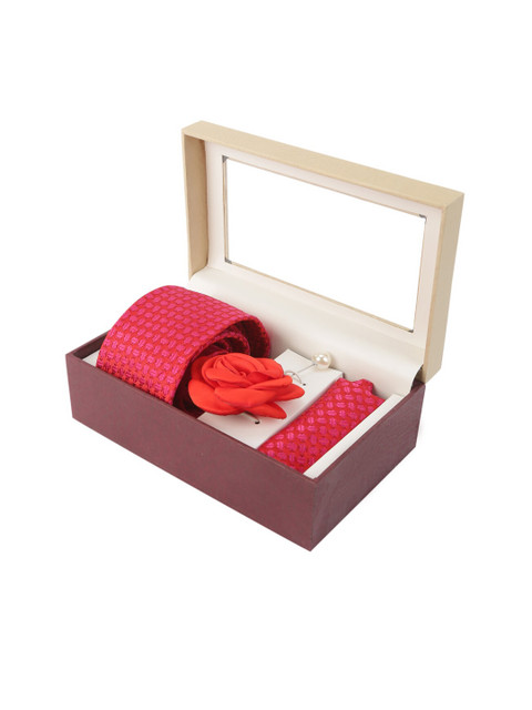 

ELLIS Men Red Self-Design Accessory Gift Set