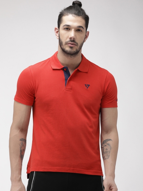 

SEVEN by MS Dhoni Men Red Solid Polo Collar T-shirt