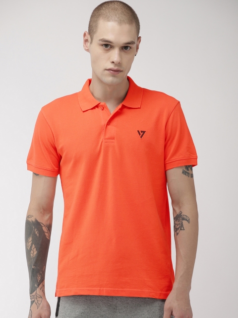 

SEVEN by MS Dhoni Men Orange Solid Polo Collar T-shirt