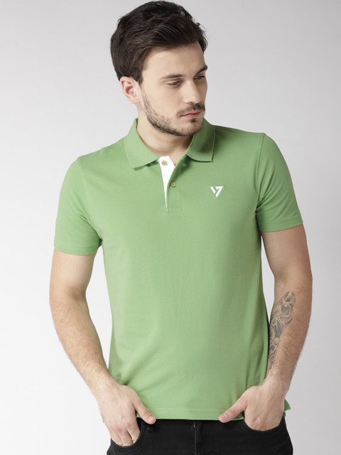 

SEVEN by MS Dhoni Men Green Solid Polo Collar T-shirt