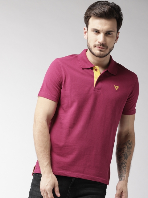 

SEVEN by MS Dhoni Men Magenta Solid Polo Collar T-shirt