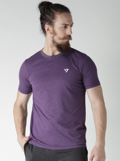 

SEVEN by MS Dhoni Men Purple Solid Round Neck T-shirt