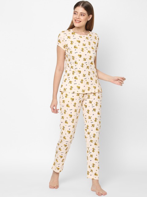 

SDL by Sweet Dreams Women Pink & Yellow Printed Pure Cotton Night suit