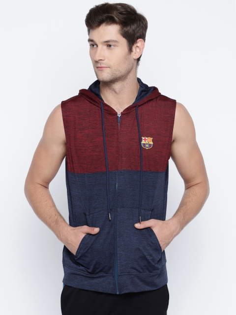 

Barcelona Men Navy & Maroon Colourblocked Hooded T-shirt, Navy blue