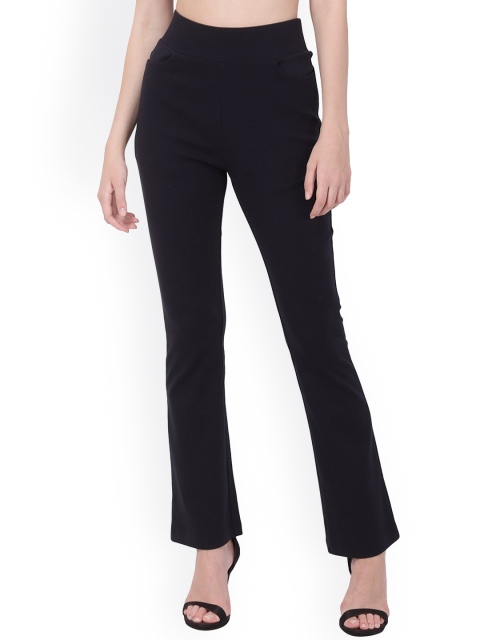 

YOONOY Women Navy Blue Skinny Fit High-Rise Bootcut Trousers