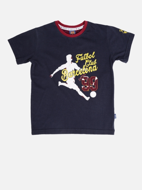 

Barcelona Boys Navy Printed Round Neck T-shirt, Navy blue