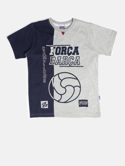 

Barcelona Boys Navy Blue & Grey Colourblocked Printed T-shirt